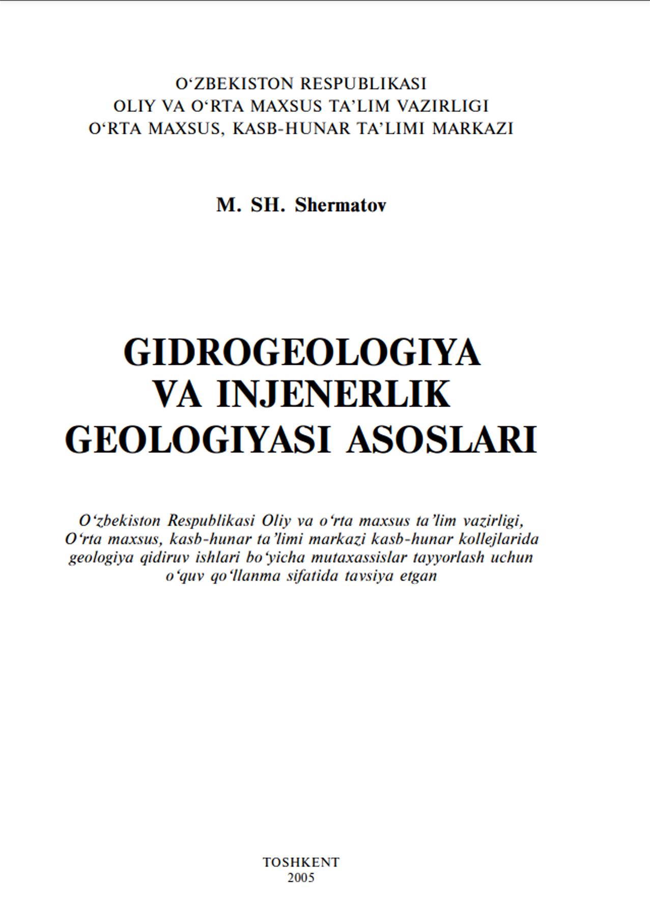 Gidrogeologiya va injenerlik geologiyasi asoslari