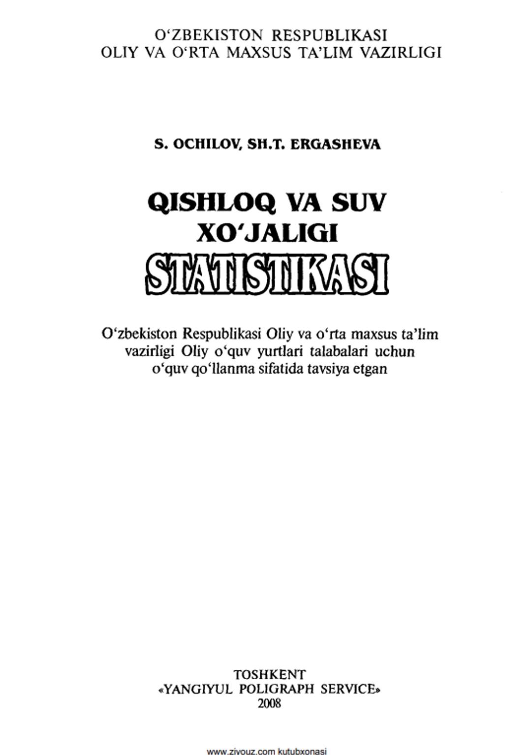 Qishloq va suv xo`jaligi statistikasi