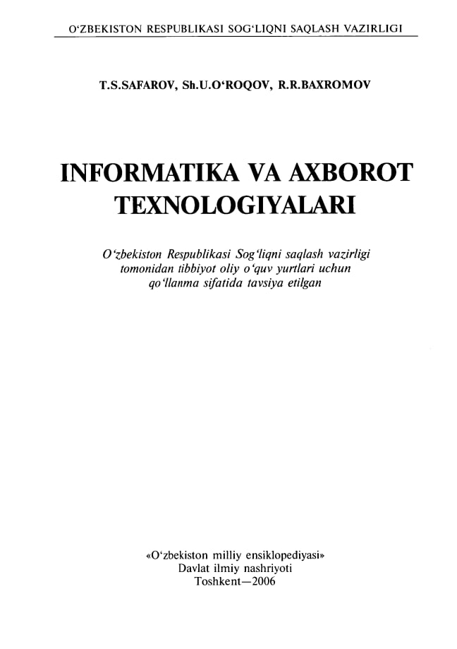 INFORMATIKA VA AXBOROT TEXNOLOGIYALARI