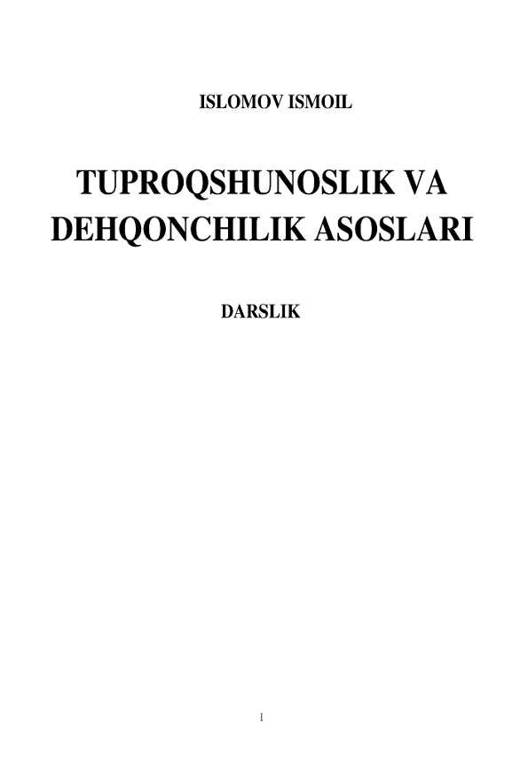 TUPROQSHUNOSLIK VA DEHQONCHILIK ASOSLARI