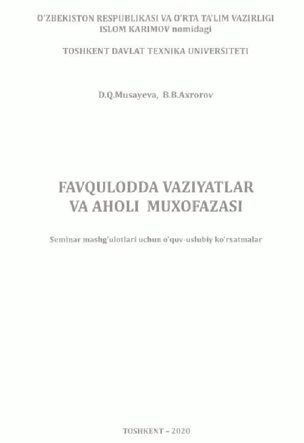 Favqulotda vaziyatlar va aholi muxofazasi