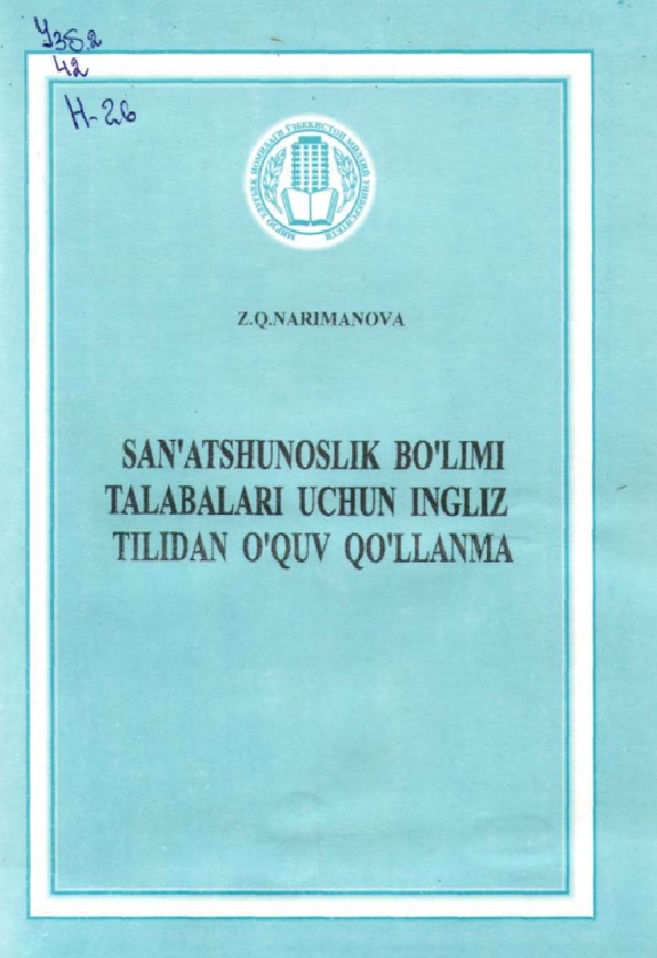 San`atshunoslik bo`limi talabalari uchun ingliz tilidan