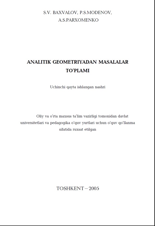 Аналитик геометриядан масалалар тўплами