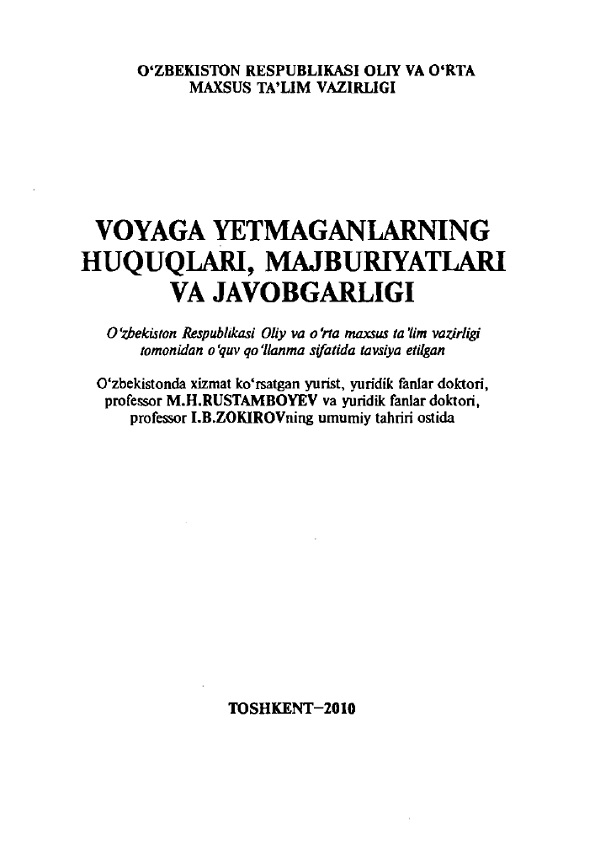 Voyaga yetmaganlarning huquqlari majburiyatlari va javobgarligi